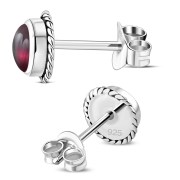 6pairs, Garnet Round Stud Silver Earrings - e369